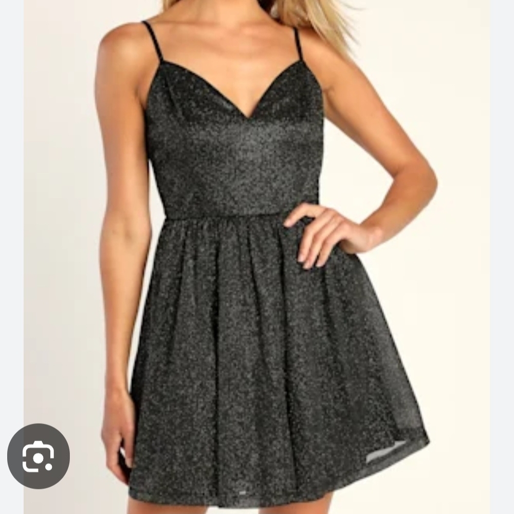 Lulu's Black Glitter Fit & Flare Spaghetti Strap Dress